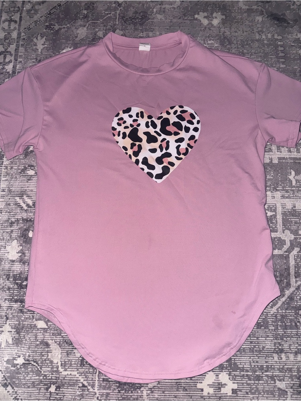 SHEIN Pink Tee with Leopard Heart Graphic